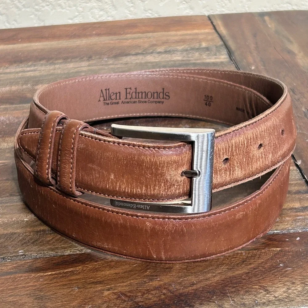 Allen Edmonds Brown Calfskin Leather Belt Mens Size 40 1.25